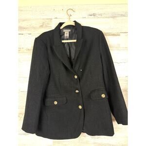 Sans Souci Women’s L Black Gold Button Up Lined Dress Work Jacket Blazer NEW